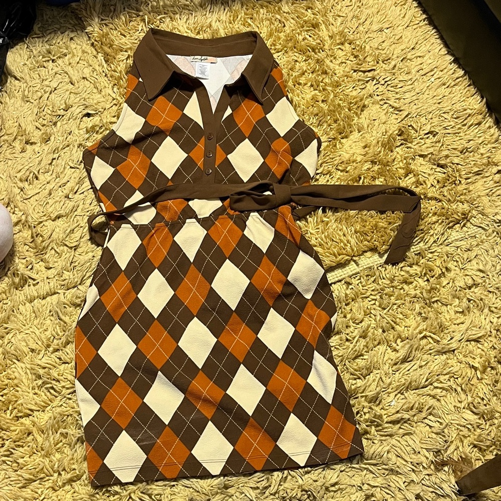 Stylish Argyle Womens Dress in Brown and Orange